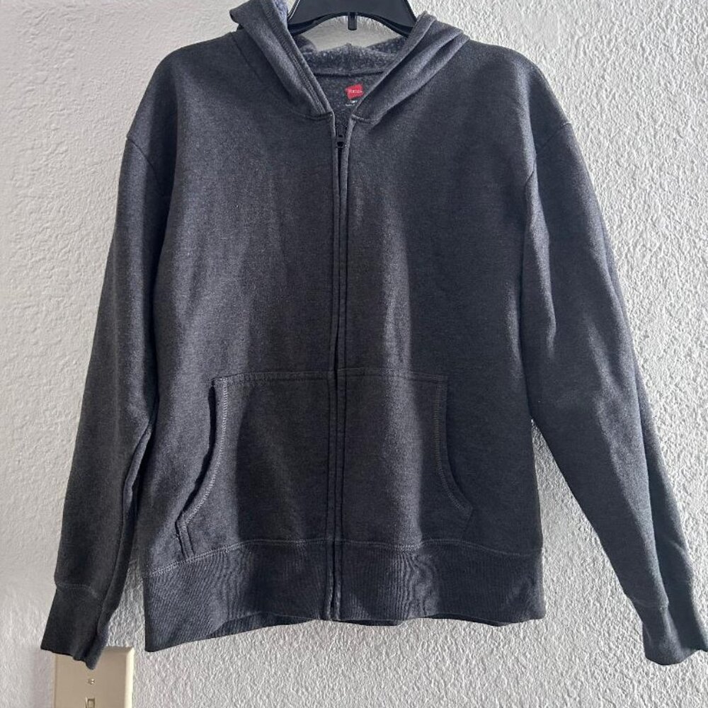 Hanes Large Dark Gray Zipper Hooded Jacket Size Large
